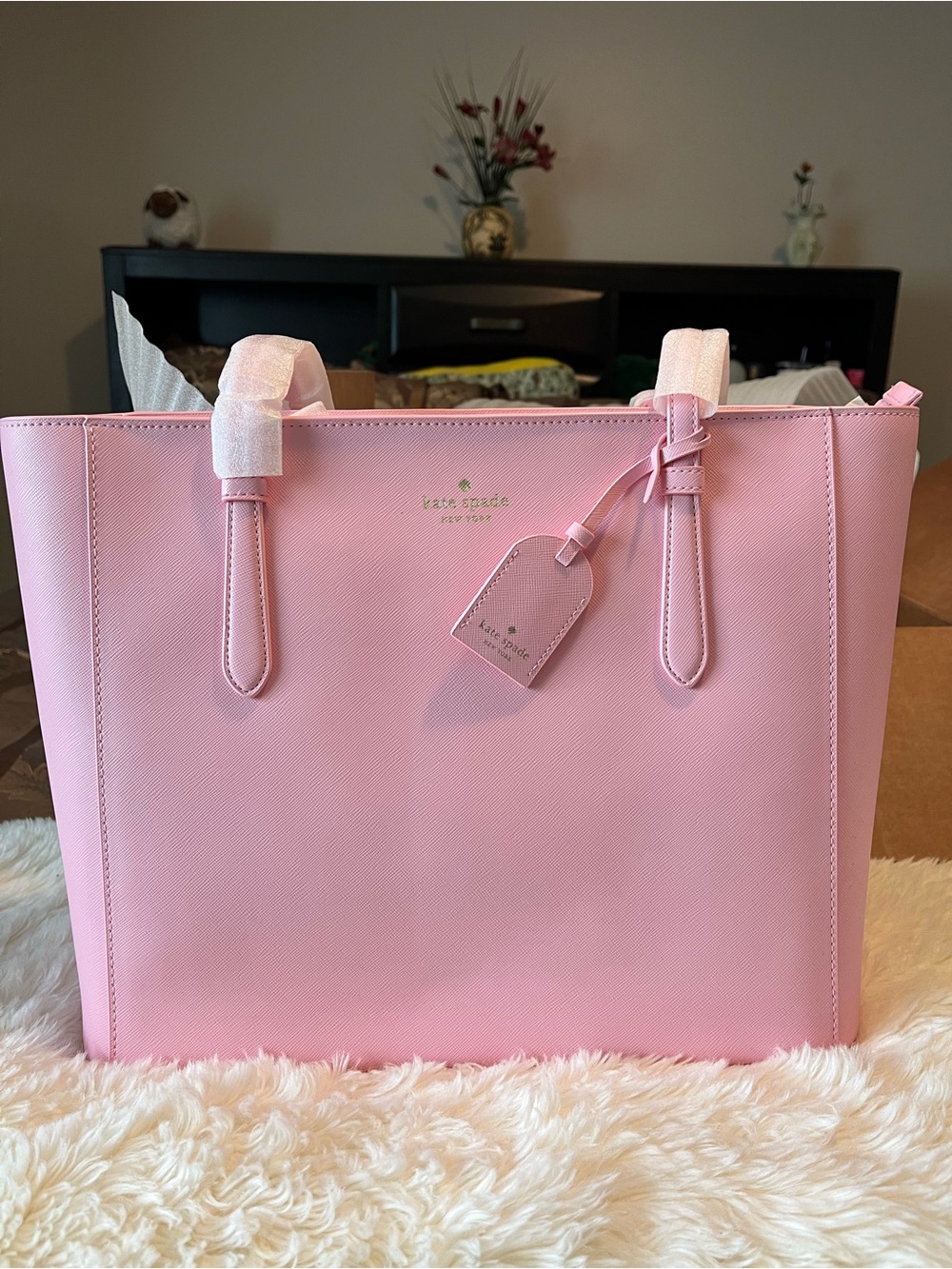 kate spade Pink Saffiano Tote with Luggage Tag